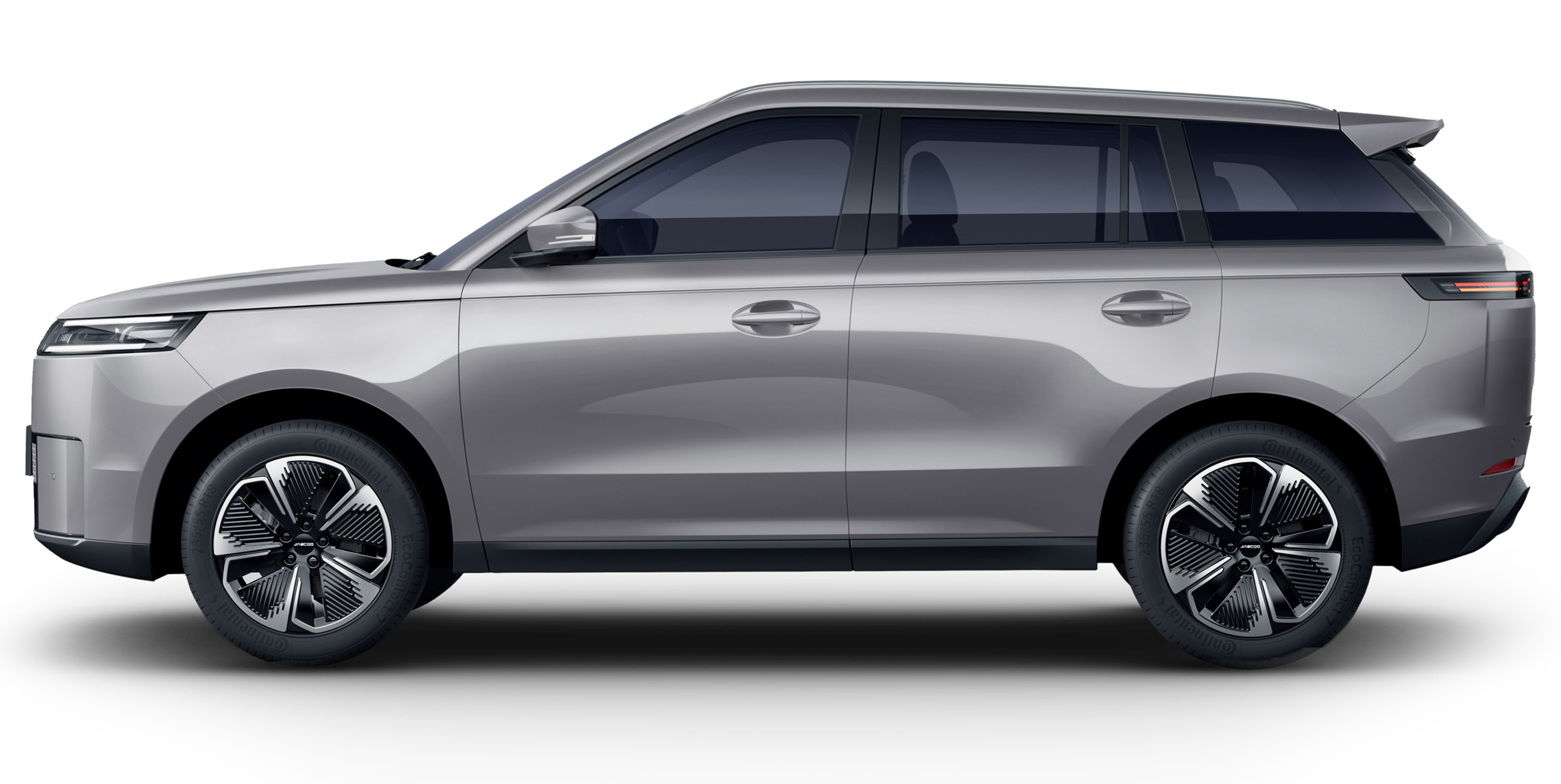 JAECOO J5 EV cinza em vista lateral